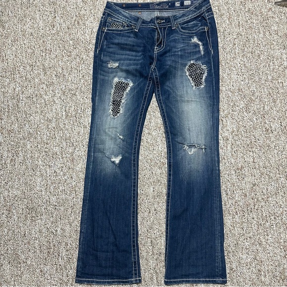 Miss Me Blue Boot Cut Jeans with Distressed Details - Picture 1 of 11